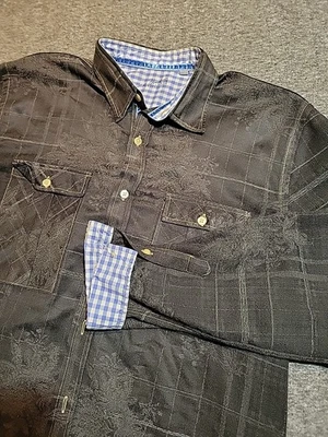 Camisa Arnold Zimberg Hollywood Talla LG Negra Floral 100% Algodón Puño Abatible Dorada  Foto 1 de 4