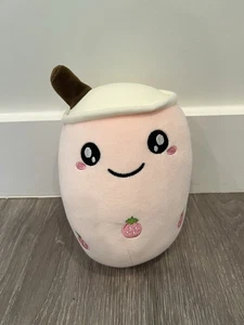 Boba Teetassenförmiges Plüschtier Stofftier, rosa mit Erdbeeren, 10 Zoll - Bild 1 von 5