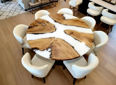 White River Epoxy Dining Table – Handmade Live Edge Resin Wood Centerpiece - Image 1 of 4