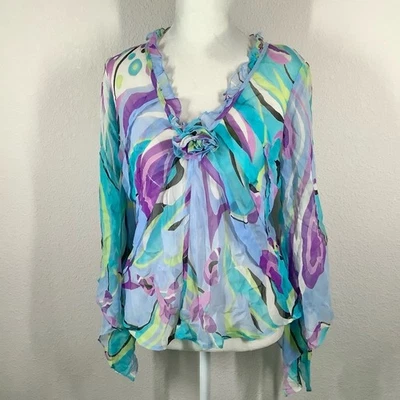 Blusa de seda Y2K manga acampanada top psicodélico etéreo hada caprichosa M Foto 1 de 4