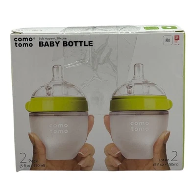 Comotomo Baby Bottles 2 Pack 5oz Green Slow Flow Silicone New Open Box BPA Free - Image 1 of 4