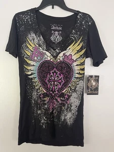 Archaic Affliction Women's T-Shirt DARLING Tattoo Biker Black - Picture 1 of 2