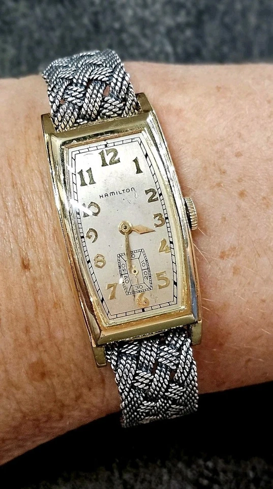 vintage RARO Hamilton "Carlisle" relógio retangular curva longa 1938, 14k GP - Imagem 1 de 4