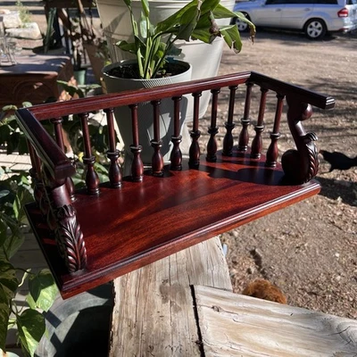 Vintage | Mahogany Carved Desk Trough | Wooden Book Stand Holder | 16.75" - Image 1 of 4