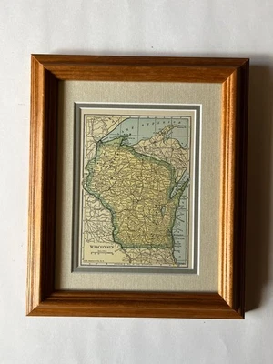 WISCONSIN State Map by C.S. Hammond, Frame/Double Mat SEE DESCRIPTION - Image 1 of 2