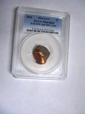1996 FLIP OVER DOUBLE STRUCK ERROR LINCOLN MEMORIAL CENT! PCGS MS-64 RD - Image 1 of 4