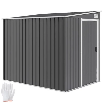 Outsunny 7 x 5FT Garden Shed w/ Foundation Lean to Metal Tool Shed Dark Grey