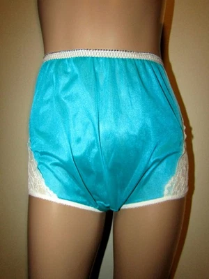 Vintage blue green satin Nylon Brief panty Granny Wide gusset -8 Custom - Image 1 of 4