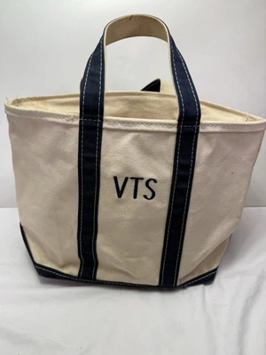 Bolso de Mano y Barco de Lona Mediano LL Bean De Colección Blanco Azul Freeport Maine Años 80 Foto 1 de 4