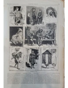 Bocetos en Túnez, Túnez Vida cotidiana 1876 Harper's Weekly Bloque de madera Grabado - Imagen 1 de 3