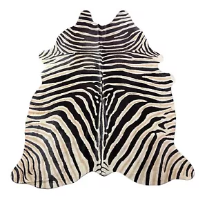 Genuine Zebra Cowhide Rug (1 patch + scars) Size: 7x5.2 feet D-929 - Picture 1 of 4