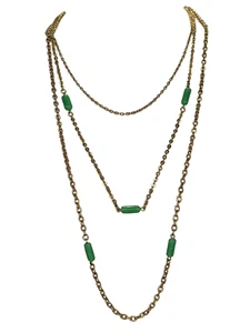 VTG EMMONS Necklace Jade Stones & Gold Color 3 Strand Or 3 Single - Picture 1 of 19