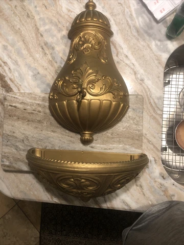 Vintage Syroco Dart Wall Pocket Urn Set MCM Hollywood Regency Gold Gild Rococo Cover