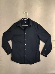 H&M Men Dress Shirt Large Navy Poly B Polka Dot Long Sleeve Button Up Slim Fit - Picture 1 of 19