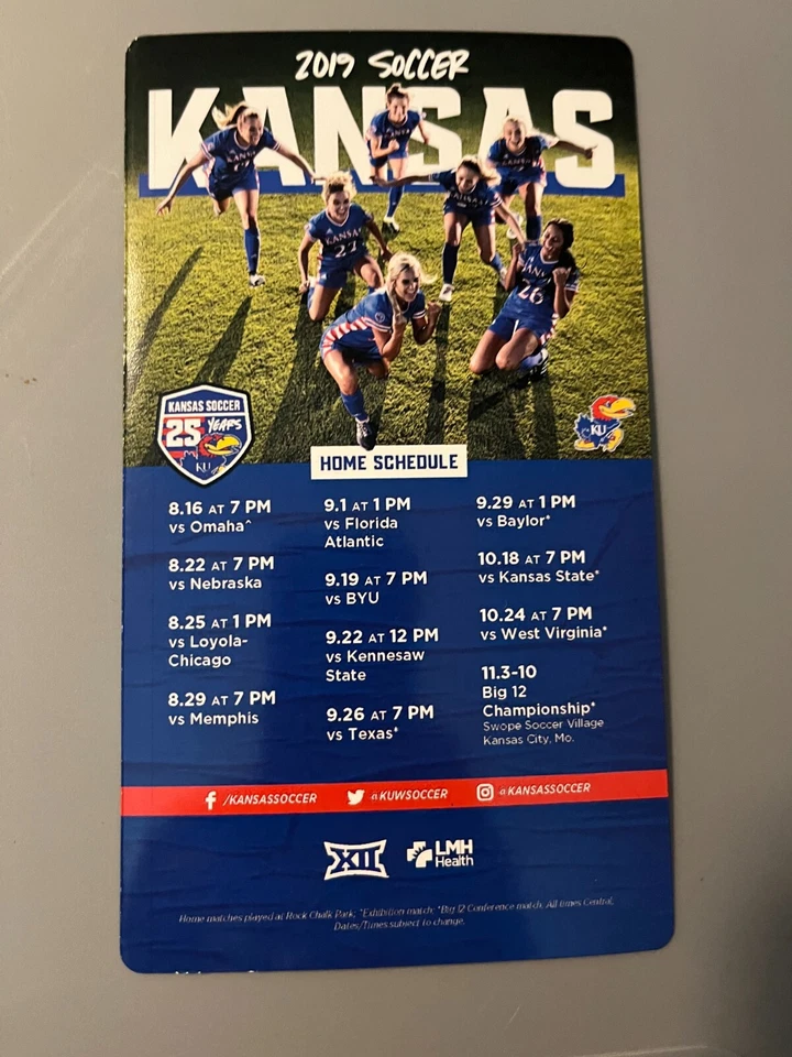 2019 University of Kansas Womens Soccer Magnet Schedule   RARE — 第 1/1 张图片