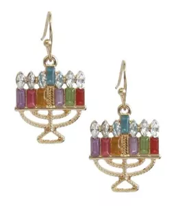 Gold Chanukka Menora Strass hängende Ohrringe - Bild 1 von 6