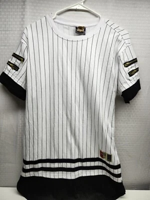 Bleecker & Mercer Shirt Mens Large White Short Sleeve Jersey Stripes Baseball - Image 1 of 4