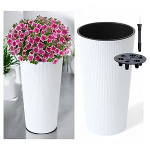 Blumenkübel Rund Slim Pflanzkübel mit Bewässerungssystem (L+XL; Weiß) - Bild 1 von 4