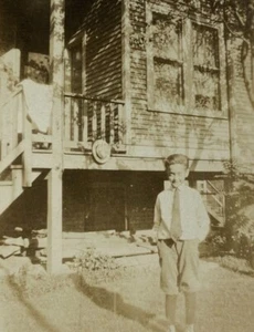 Boy With Tie Hands In Pockets Standing By House B&W Photograph 2.5 x 3.5 - Picture 1 of 3