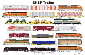 Póster horizontal firmado por Andy Fletcher BNSF Trains 11""x17 - Imagen 1 de 1