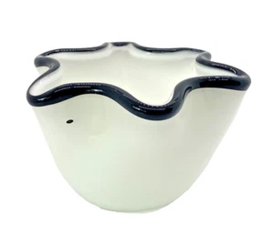 Vintage Murano Style Art Glass Black and White Crest Ruffled Rim Vase 1950s  - Picture 1 of 8
