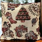 Vintage Look Christmas Throw Pillow Retro Tapestry Snowman Santa Stocking Tree