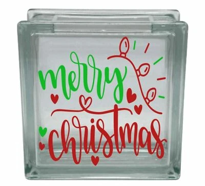 Calcomanía adhesiva de vinilo de luces de Feliz Navidad para bloque de vidrio de 8" Foto 1 de 4