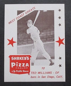 1975 Shakey's Pizza Set-Pause # 10 Ted Williams fast neuwertig mit Etikett - Bild 1 von 2