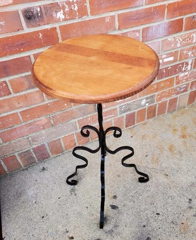 Vintage Wrought Plant Stand Side Table Fern Stand Black Solid Wood Top Cover