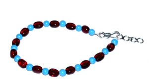 Turquoise/Ruby Gemstone Oval Smooth 7x10 mm Beads 925 Sterling Silver Bracelets - Picture 1 of 11