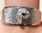 QUALITY VINTAGE  WHITE GOLD STEEL BRUSHED P INITIAL BAND RING W CRYSTALS S 6