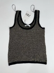 NWT ZARA Metallic Knit Tank Top Black Gold Size L - Picture 1 of 8