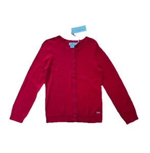NWT VINEYARD VINES Girls L/14 Ruffle Front Cardigan Sweater Red $55 BTS Holiday - Picture 1 of 5