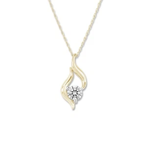 1/4 CTW Round Cut Lab Grown Diamond Solitaire Fashion Pendant 10K Yellow Gold - Picture 1 of 5
