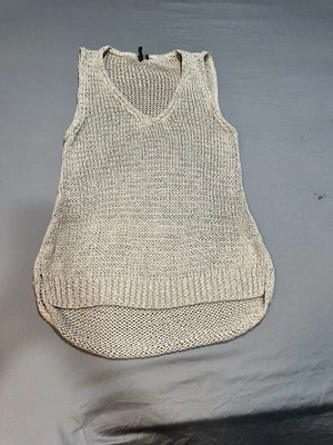 Top Eileen Fisher tejido suelto sin mangas beige transparente cuello en V ribete de seda XL Foto 1 de 4