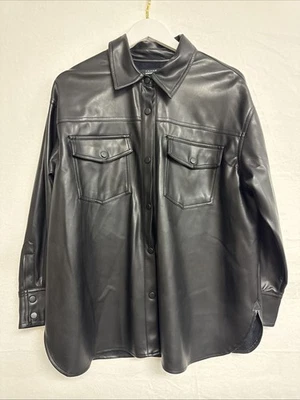 Chaqueta Tahari Imitación Cuero Shacket Talla Grande Mujer 1X Negra Forrada Bolsillos Capa Foto 1 de 4