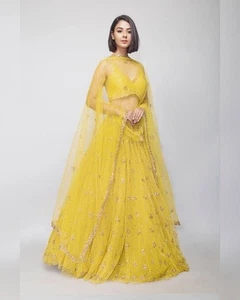 Pakistani Look Yellow Double Net Lehenga Choli And Stylish Dupatta For Function - Picture 1 of 10