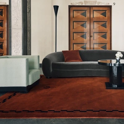 Handmade Wool Rug 9x12 Hand-Tufted Area Rug Burgundy Geometric Swedish Grace - Image 1 of 4