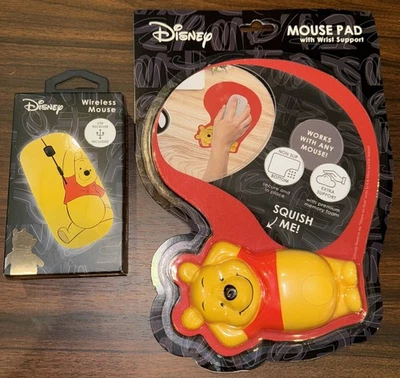 Disney WINNIE THE POOH Wireless Mouse And Mousepad W/ Squishy Wrist Support NEW - Image 1 of 4
