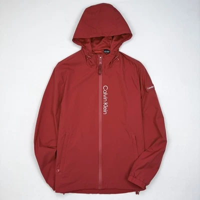 Chaqueta cortavientos con capucha Calvin Klein para hombre talla M roja cremallera completa forrada de malla Foto 1 de 4