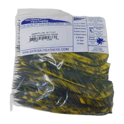 100 Pack Gateway Feathers 5" Right Wing: Parabolic Camo Tre Yellow 500RPTYL-100 - Image 1 of 3