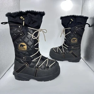Sorel-Boots Women 8 US Black Quilted Waterproof Faux Fur Winter Snow NL1978-010 - Picture 1 of 13