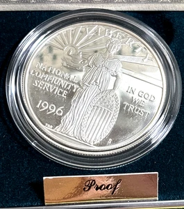 1996-S National Community Service Commem Münze 0,90 PP Silber Dollar COA OGP - Bild 1 von 7