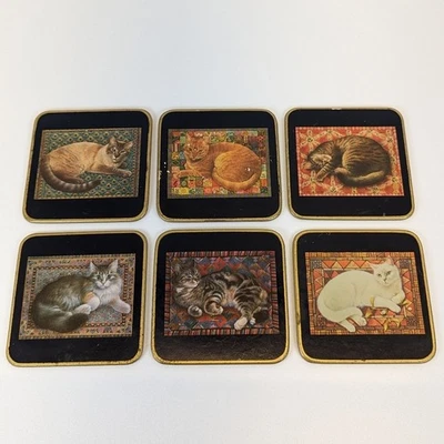 Juego de 6 posavasos vintage de hoja de trébol Cats de Lesley Anne Ivory 1989 Foto 1 de 4