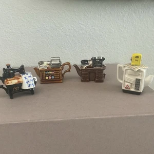 BROKEN! Vtg Lot TINY CARDEW Mini Sewing, Cash Register, Refrigerator TEAPOT - Picture 1 of 5