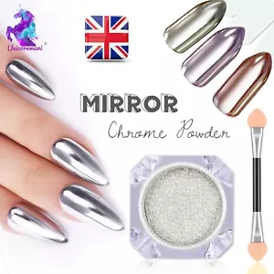 SILVER MIRROR NAIL CHROME POWDER Pigment for ROSE GOLD & Colours Nails Art EFECT - Picture 1 of 12