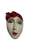 Art Deco Style Brooch Lady Head  Painted Molded Lady's Face Glue Pin long Lashes
