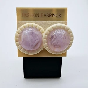 Vintage Made in Hong Kong Pink Translucent Round Cabochon Pierced Earrings - Picture 1 of 4