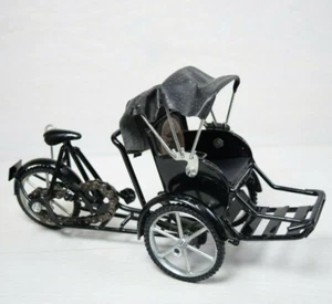 Vintage Metal 3 Wheel Cycle Pulled Rickshaw Handcrafted Functional Bicycle Model - Picture 1 of 11