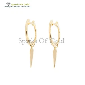 14K Yellow Gold Huggie Earrings with Spike Charm Party Wear Jewelry Gift For Her - Picture 1 of 6